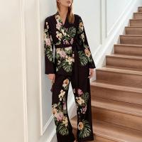 Polyester Women Pajama Set & two piece top & bottom printed floral Set