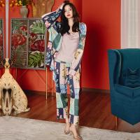 Polyester Women Pajama Set & three piece camis & top & bottom printed Set
