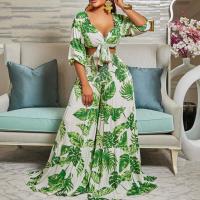 Polyester Plus Size Women Casual Set & two piece Long Trousers & short sleeve blouses printed Set