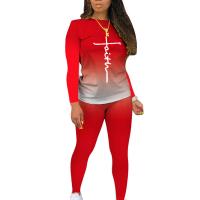 Polyester Plus Size Women Casual Set & two piece Long Trousers & long sleeve T-shirt printed Set