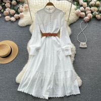 Polyester One-piece Dress large hem design & slimming & hollow Solid PC