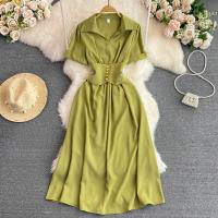Polyester Waist-controlled Shirt Dress slimming Solid : PC