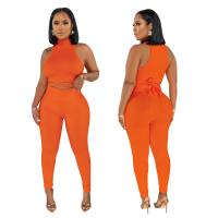 Polyester Women Casual Set & two piece & skinny Long Trousers & top Solid Set