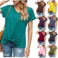 Rayon Slim Women Short Sleeve T-Shirts patchwork Solid PC