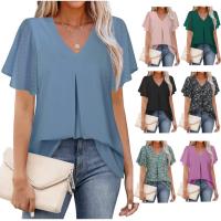 Chiffon Vrouwen short sleeve blouses Afgedrukt Solide meer kleuren naar keuze stuk