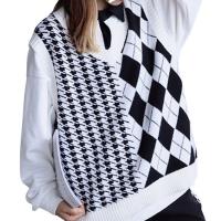 Polyester Slim Women Vest knitted Argyle : PC