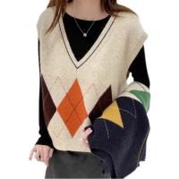 Knitted Cotton Slim Women Vest knitted Argyle : PC