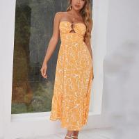 Polyester Waist-controlled & Slim One-piece Dress backless & off shoulder & hollow printed PC