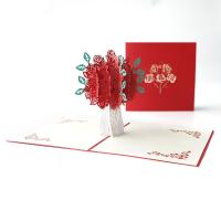 Papel Tarjetas de felicitación manuales en 3D, hecho a mano, floral, rojo,  trozo