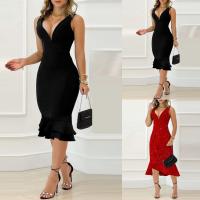Polyester Waist-controlled & High Waist Sexy Package Hip Dresses backless patchwork Solid PC