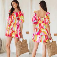 Polyester Waist-controlled & High Waist One-piece Dress printed multi-colored PC