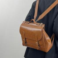 PU Leather Messenger Bags Backpack large capacity & attached with hanging strap Solid brown PC