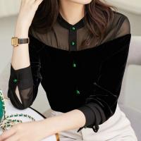 Polyester Women Long Sleeve Blouses & loose patchwork black PC