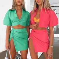 Polyester One-piece Dress & two piece patchwork Solid Set