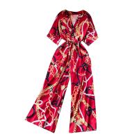 Mixed Fabric Wide Leg Trousers Long Jumpsuit loose printed : PC