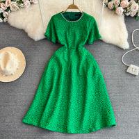Polyester Waist-controlled & High Waist One-piece Dress slimming & with rhinestone jacquard floral green PC