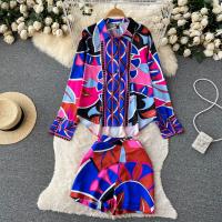 Mixed Fabric High Waist Women Casual Set & two piece & loose short & top printed mixed colors Set