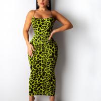 Polyester Slim Slip Dress printed leopard Set