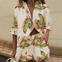 Polyester Women Casual Set & two piece & loose short & short sleeve shirt printed Set