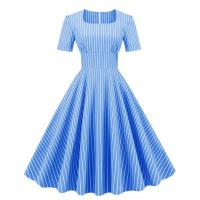 Cotton One-piece Dress slimming printed striped PC