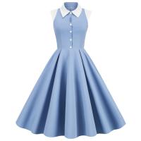 Polyester One-piece Dress slimming patchwork Solid light blue PC
