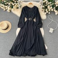 Chiffon Waist-controlled One-piece Dress slimming & deep V Solid : PC