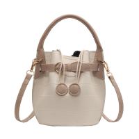 PU Leather Easy Matching & Bucket Bag Handbag attached with hanging strap Stone Grain PC