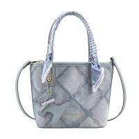PU Leather with silk scarf & Easy Matching Handbag attached with hanging strap Argyle blue PC