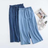 Polyester Wide Leg Trousers & High Waist Women Jeans Solid PC