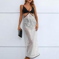Polyester High Waist Two-Piece Dress Set see through look white and black Set