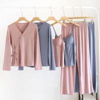 Modal Women Pajama Set & three piece & breathable Pants & camis & top Solid Set