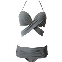 Polyamide Bikini deep V & backless & two piece & hollow patchwork Solid Set