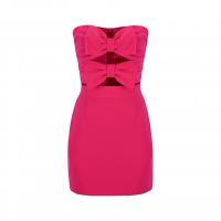 Polyester Slim & High Waist Sexy Package Hip Dresses backless & off shoulder & hollow patchwork Solid fuchsia PC
