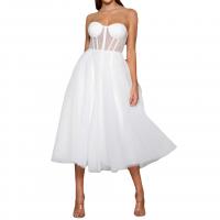 Polyester Slim & High Waist Long Evening Dress see through look & backless & off shoulder patchwork Solid white PC