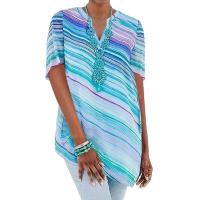 Polyester Women Short Sleeve T-Shirts & loose patchwork Solid multi-colored PC