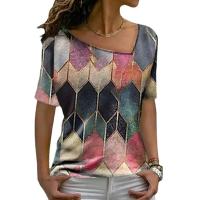 Polyester Women Short Sleeve T-Shirts & loose printed multi-colored PC