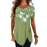 Polyester Women Short Sleeve T-Shirts & loose printed green PC