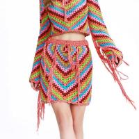 Acrylique Jupe de hanche de paquet crochet Rayé multicolore pièce