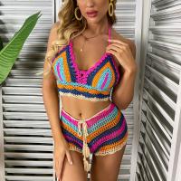 Acrylic Tankinis Set & two piece knitted striped multi-colored Set