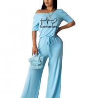 Polyester Long Jumpsuit & loose printed letter PC