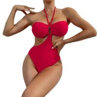 Polyester Monokini backless & hollow & skinny style Solid fuchsia PC