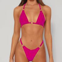 Polyester Bikini backless & two piece Solid Set