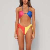 Polyester Bikini contrast color & backless & two piece patchwork mixed colors Set