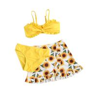 Polyester Girl Kids Swimming Bikini & three piece printed floral yellow Set