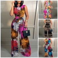 Spandex Wide Leg Trousers Women Casual Set & two piece & off shoulder & breathable printed floral PC