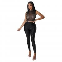 Spandex Waist-controlled Women Casual Set & skinny & transparent iron-on Solid PC