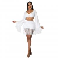 Spandex Waist-controlled & Tassels One-piece Dress & two piece & transparent patchwork Solid PC