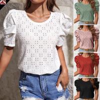 Polyester Women Short Sleeve T-Shirts slimming & loose & hollow & breathable PC