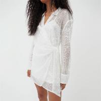 Polyester Slim One-piece Dress see through look patchwork Solid white PC