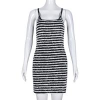 Knitted Sheath Slip Dress backless & off shoulder striped white and black PC